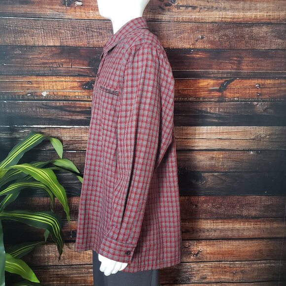 Southpole Top XL Vintage Y2K Flannel Button Up Shirt Red Gray Plaid - Picture 6 of 12